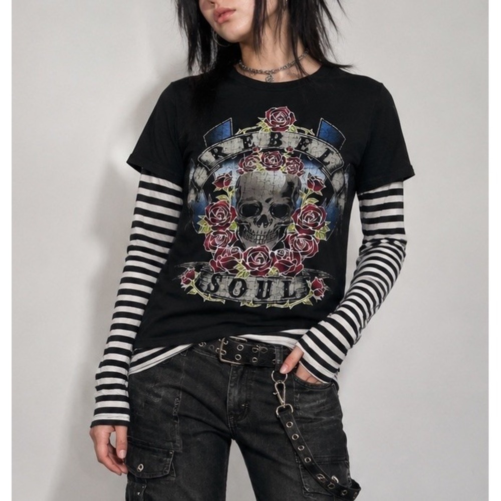 Stitch & Pine Shirt Women Size XXL Emo Striped Goth Witchy Y2K Grunge